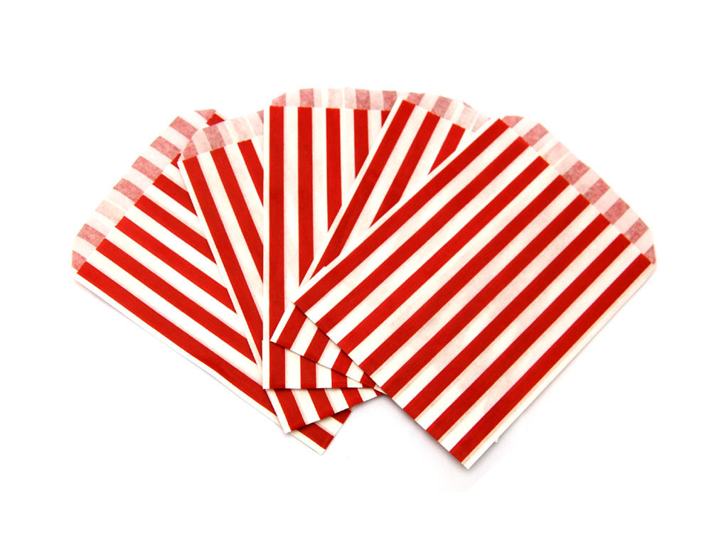 Red Candy Stripe Paper Bags Birthday Party Gift Cake Candy Treat Sweet Kids P&M 